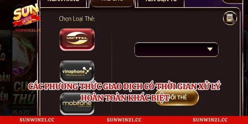 Rút Tiền Sunwin 2 Các phương thức giao dịch có thời gian xử lý hoàn toàn khác biệt
