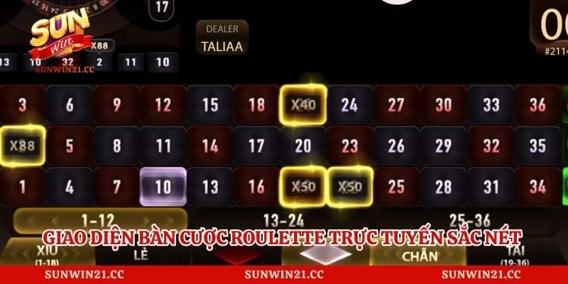 Giao diện bàn cược roulette trực tuyến sắc nét và chuyên nghiệp